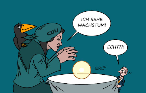 Cartoon: Wachstum (medium) by Erl tagged politik,wirtschaft,wirtschaftsministerin,reiche,wahrsagerin,wachstum,freude,kanzler,merz,umfragewerte,karikatur,erl,politik,wirtschaft,wirtschaftsministerin,reiche,wahrsagerin,wachstum,freude,kanzler,merz,umfragewerte,karikatur,erl