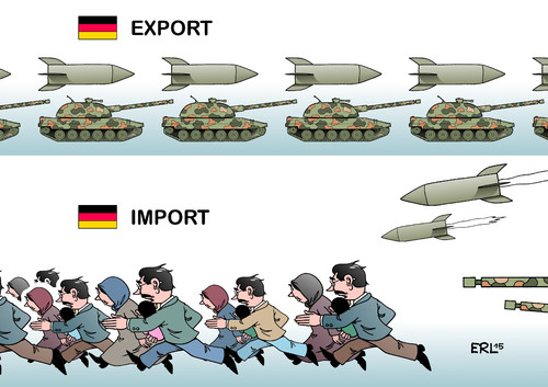 Cartoon: Waffenexport (medium) by Erl tagged waffenexport,deutschland,waffen,export,rüstung,rüstungsindustrie,panzer,raketen,krieg,flucht,flüchtlinge,asyl,import,karikatur,erl,waffenexport,deutschland,waffen,export,rüstung,rüstungsindustrie,panzer,raketen,krieg,flucht,flüchtlinge,asyl,import,karikatur,erl