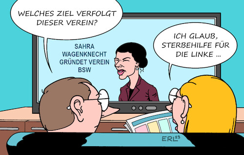 Cartoon: Wagenknecht-Verein (medium) by Erl tagged politik,sahra,wagenknecht,ankündigung,gründung,verein,bsw,partei,parteigründung,schädigung,zerstörung,sterbehilfe,die,linke,karikatur,erl,politik,sahra,wagenknecht,ankündigung,gründung,verein,bsw,partei,parteigründung,schädigung,zerstörung,sterbehilfe,die,linke,karikatur,erl