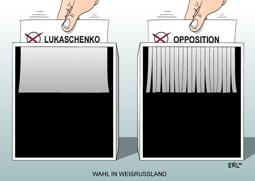 Cartoon: Wahl in Weißrussland (medium) by Erl tagged weißrussland,diktatur,diktator,alexander,lukaschenko,wahl,manipulation,fälschung,unterdrückung,opposition,urne,reißwolf,aktenvernichter,weißrussland,diktatur,diktator,alexander,lukaschenko,wahl,manipulation,fälschung,unterdrückung,opposition,urne,reißwolf,aktenvernichter