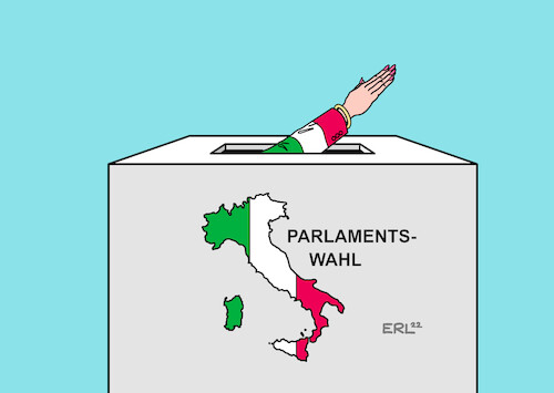 Cartoon: Wahl Italien (medium) by Erl tagged politik,italien,wahl,parlament,rechtsruck,rechtsbündnis,giorgia,meloni,fratelli,italia,postfaschismus,faschismus,tradition,mussolini,silvio,berlusconi,forza,matteo,salvini,lega,wahlurne,hitlergruß,frau,arm,stiefel,karikatur,erl,politik,italien,wahl,parlament,rechtsruck,rechtsbündnis,giorgia,meloni,fratelli,italia,postfaschismus,faschismus,tradition,mussolini,silvio,berlusconi,forza,matteo,salvini,lega,wahlurne,hitlergruß,frau,arm,stiefel,karikatur,erl