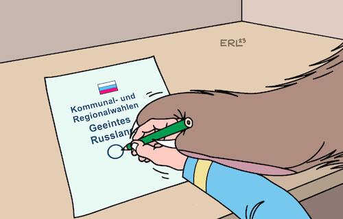 Cartoon: Wahl Russland (medium) by Erl tagged politik,krieg,angriff,überfall,wladimir,putin,russland,ukraine,wahl,kommunalwahl,regionalwahl,besetzte,gebiete,wahlmanipulation,wahlfälschung,wahlkabine,hand,geführt,gelenkt,bär,karikatur,erl,politik,krieg,angriff,überfall,wladimir,putin,russland,ukraine,wahl,kommunalwahl,regionalwahl,besetzte,gebiete,wahlmanipulation,wahlfälschung,wahlkabine,hand,geführt,gelenkt,bär,karikatur,erl