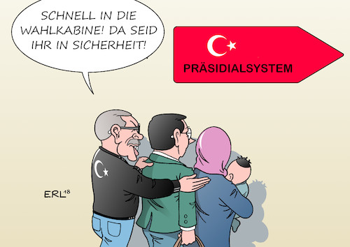 Cartoon: Wahl Türkei (medium) by Erl tagged politik,türkei,präsident,erdogan,umbau,präsidialsystem,gültigkeit,inkrafttreten,wahl,vorgezogen,eile,macht,begründung,gefahrenabwehr,abbau,demokratie,menschenrechte,grundrechte,meinungsfreiheit,pressefreiheit,gewaltenteilung,putsch,versuch,verhaftungen,säuberung,karikatur,erl,politik,türkei,präsident,erdogan,umbau,präsidialsystem,gültigkeit,inkrafttreten,wahl,vorgezogen,eile,macht,begründung,gefahrenabwehr,abbau,demokratie,menschenrechte,grundrechte,meinungsfreiheit,pressefreiheit,gewaltenteilung,putsch,versuch,verhaftungen,säuberung,karikatur,erl