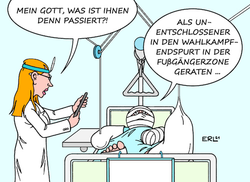 Cartoon: Wahlkampfendspurt (medium) by Erl tagged politik,wahl,bundestagswahl,2021,wahlkampf,endspurt,wählerinnen,wähler,unentschlossene,begehrt,kampf,verletzung,krankenhaus,gips,ärztin,karikatur,erl,politik,wahl,bundestagswahl,2021,wahlkampf,endspurt,wählerinnen,wähler,unentschlossene,begehrt,kampf,verletzung,krankenhaus,gips,ärztin,karikatur,erl