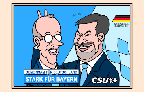 Cartoon: Wahlplakat CSU (medium) by Erl tagged politik,bundestagswahl,2025,wahlplakat,csu,markus,söder,sabotage,wahlkampf,friedrich,merz,cdu,karikatur,erl,politik,bundestagswahl,2025,wahlplakat,csu,markus,söder,sabotage,wahlkampf,friedrich,merz,cdu,karikatur,erl