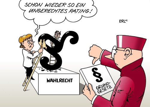 Cartoon: Wahlrecht (medium) by Erl tagged wahlrecht,gesetz,neu,regierung,schwarz,gelb,cdu,csu,fdp,überhangmandat,direktmandat,liste,wahl,parlament,sitz,urteil,verfassungswidrig,karlsruhe,bundesverfassungsgericht,verfassung,grundgesetz,deutschalnd