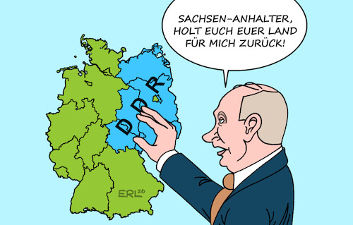Cartoon: Wahlslogan (medium) by Erl tagged politik,landtagswahl,sachsen,anhalt,umfrage,führung,afd,vorteil,putin,anspruch,ddr,sowjetunion,karikatur,erl,politik,landtagswahl,sachsen,anhalt,umfrage,führung,afd,vorteil,putin,anspruch,ddr,sowjetunion,karikatur,erl
