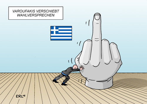 Cartoon: Wahlversprechen 1 (medium) by Erl tagged griechenland,krise,schulden,troika,eu,ezb,iwf,sparkurs,wahl,linke,syriza,wahlversprechen,konfrontation,fuckfinger,stinkefinger,tsipras,varoufakis,finanzminister,verschiebung,geldgeber,kredit,pleite,karikatur,erl,griechenland,krise,schulden,troika,eu,ezb,iwf,sparkurs,wahl,linke,syriza,wahlversprechen,konfrontation,fuckfinger,stinkefinger,tsipras,varoufakis,finanzminister,verschiebung,geldgeber,kredit,pleite