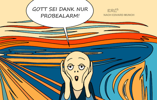 Cartoon: Warntag (medium) by Erl tagged politik,warntag,alarm,sirenen,warnung,handy,smartphone,probealarm,probe,test,funktion,gemälde,der,schrei,edvard,munch,karikatur,erl,politik,warntag,alarm,sirenen,warnung,handy,smartphone,probealarm,probe,test,funktion,gemälde,der,schrei,edvard,munch,karikatur,erl