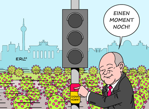 Cartoon: Warten an der Ampel (medium) by Erl tagged politik,corona,virus,pandemie,covid19,vierte,welle,übergang,regierung,groko,cdu,csu,spd,ampel,grüne,fdp,fußgängerampel,signal,kanzlerkandidat,olaf,scholz,berlin,karikatur,erl,politik,corona,virus,pandemie,covid19,vierte,welle,übergang,regierung,groko,cdu,csu,spd,ampel,grüne,fdp,fußgängerampel,signal,kanzlerkandidat,olaf,scholz,berlin,karikatur,erl