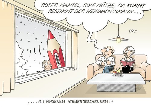 Cartoon: Weihnachtsmann (medium) by Erl tagged cdu,csu,fdp,sparmaßnahmen,steuergeschenke,rotstift,schäuble,weihnachtsmann,cdu,csu,sparmaßnahmen,steuergeschenke,rotstift,schäuble,weihnachtsmann