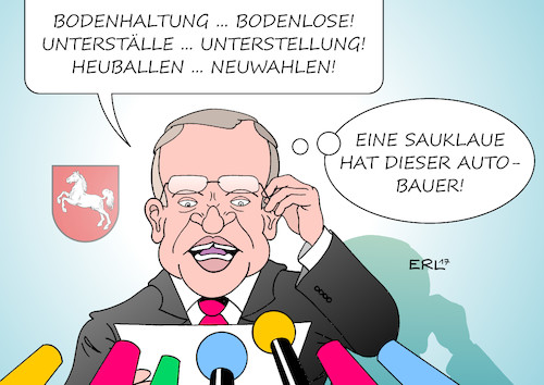 Cartoon: Weil (medium) by Erl tagged niedersachsen,bundesland,deutschland,landesregierung,regierung,spd,bündnis,90,die,grünen,abgeordnete,elke,twesten,grüne,parteiaustritt,rot,grün,verlust,mehrheit,neuwahlen,ministerpräsident,stephan,weil,regierungserklärung,dieselaffäre,rede,abstimmung,vorlage,volkswagen,auto,autobauer,sauklaue,karikatur,erl,niedersachsen,bundesland,deutschland,landesregierung,regierung,spd,bündnis,90,die,grünen,abgeordnete,elke,twesten,grüne,parteiaustritt,rot,grün,verlust,mehrheit,neuwahlen,ministerpräsident,stephan,weil,regierungserklärung,dieselaffäre,rede,abstimmung,vorlage,volkswagen,auto,autobauer,sauklaue,karikatur,erl