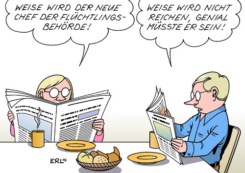 Cartoon: Weise (medium) by Erl tagged flüchtlinge,eu,deutschland,bamf,bundesamt,für,migration,und,präsident,schmidt,rücktritt,nachfolger,weise,mammutaufgabe,anforderung,genial,genialität,weisheit,karikatur,erl,flüchtlinge,eu,deutschland,bamf,bundesamt,für,migration,und,präsident,schmidt,rücktritt,nachfolger,weise,mammutaufgabe,anforderung,genial,genialität,weisheit,karikatur,erl