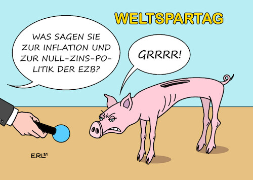 Cartoon: Weltspartag (medium) by Erl tagged politik,finanzen,geld,weltspartag,sparen,sparschwein,ezb,europäische,zentralbank,niedrigzins,null,zins,inflation,mager,karikatur,erl,politik,finanzen,geld,weltspartag,sparen,sparschwein,ezb,europäische,zentralbank,niedrigzins,null,zins,inflation,mager,karikatur,erl