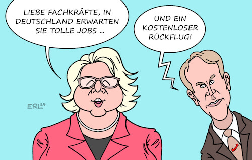 Cartoon: Werben um Fachkräfte (medium) by Erl tagged politik,entwicklungsministerin,svenja,schulze,besuch,nigeria,werbung,werben,fachkräfte,deutschland,afd,remigration,deportation,rechtsextremismus,björn,höcke,karikatur,erl,politik,entwicklungsministerin,svenja,schulze,besuch,nigeria,werbung,werben,fachkräfte,deutschland,afd,remigration,deportation,rechtsextremismus,björn,höcke,karikatur,erl