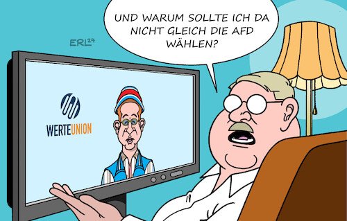 Cartoon: Werteunion (medium) by Erl tagged politik,partei,neu,gründung,werteunion,hans,georg,maaßen,rechts,nationalkonservativ,rechtsaußen,nähe,afd,rechtsextrem,wähler,karikatur,erl,politik,partei,neu,gründung,werteunion,hans,georg,maaßen,rechts,nationalkonservativ,rechtsaußen,nähe,afd,rechtsextrem,wähler,karikatur,erl