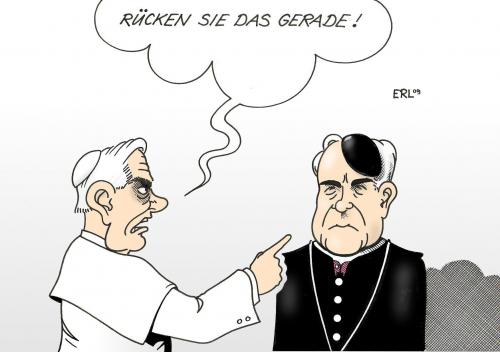 Cartoon: Widerruf (medium) by Erl tagged papst,benedikt,bischof,williamson,holocaust,leugner,widerruf,papst,benedikt,bischof,williamson,holocaust,leugner,widerruf,leugnen,lüge,skandal,kirche,glaube,gott,ethik,moral,widerufen,wideruf,juden