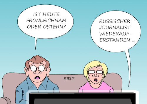 Cartoon: Wiederauferstehung (medium) by Erl tagged politik,russland,ukraine,russischer,journalist,arkadi,babtschenko,inszenierung,ermordung,geheimdienst,verhinderung,anschlag,tod,wiederauferstehung,ostern,kirche,fest,feiertag,fronleichnam,katholizismus,katholisch,karikatur,erl,politik,russland,ukraine,russischer,journalist,arkadi,babtschenko,inszenierung,ermordung,geheimdienst,verhinderung,anschlag,tod,wiederauferstehung,ostern,kirche,fest,feiertag,fronleichnam,katholizismus,katholisch,karikatur,erl