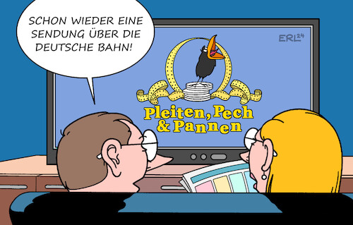 Cartoon: Wiederholungen im Fernsehen (medium) by Erl tagged illustration,politik,deutsche,bahn,milliarden,verluste,unpünktlichkeit,verspätungen,pleiten,pech,und,pannen,fernsehen,wiederholung,karikatur,erl,illustration,politik,deutsche,bahn,milliarden,verluste,unpünktlichkeit,verspätungen,pleiten,pech,und,pannen,fernsehen,wiederholung,karikatur,erl