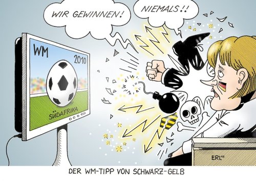 Cartoon: WM-Tipp (medium) by Erl tagged fußball,weltmeisterschaft,wm,südafrika,start,tipp,koalition,schwarzgelb,streit,merkel,passivität,fußball,weltmeisterschaft,wm,südafrika,start,tipp,koalition,schwarzgelb,streit,merkel,passivität