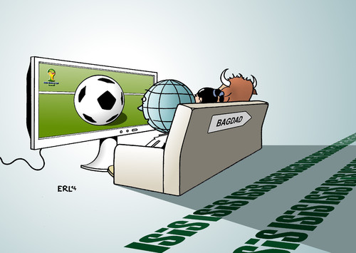 Cartoon: WM Irak (medium) by Erl tagged fußball,wm,weltmeisterschaft,fifa,brasilien,2014,ball,ablenkung,welt,europa,couch,irak,chaos,isis,islamisten,gottesstaat,marsch,bagdad,fußball,wm,weltmeisterschaft,fifa,brasilien,2014,ball,ablenkung,welt,europa,couch,irak,chaos,isis,islamisten,gottesstaat,marsch,bagdad