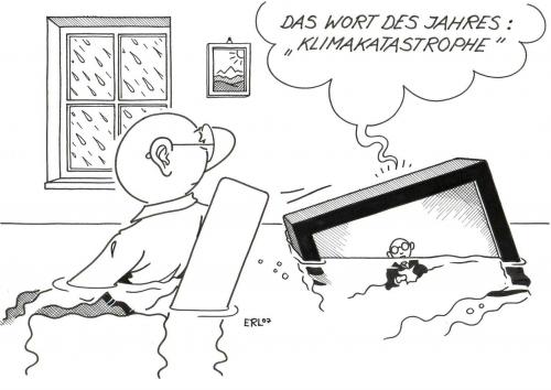 Cartoon: Wort des Jahres (medium) by Erl tagged klima,sprache,klima,umwelt,sprache,klimakatastrophe,unwort,untergehen,untergang,hochwasser,nachrichten,klimawandel,erderwärmung