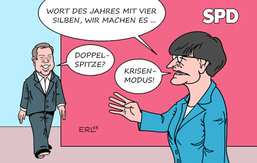 Cartoon: Wort des Jahres (medium) by Erl tagged politik,partei,spd,sozialdemokraten,sozialdemokratinnen,parteitag,wiederwahl,vorsitz,doppelspitze,saskia,esken,lars,klingbeil,umfragetief,krise,wort,des,jahres,krisenmodus,karikatur,erl,politik,partei,spd,sozialdemokraten,sozialdemokratinnen,parteitag,wiederwahl,vorsitz,doppelspitze,saskia,esken,lars,klingbeil,umfragetief,krise,wort,des,jahres,krisenmodus,karikatur,erl