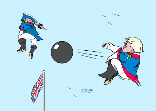 Cartoon: Würdige Nachfolgerin (medium) by Erl tagged politik,großbritannien,gb,uk,nachfolge,boris,jihnson,partei,vorsitz,konservative,tories,premierminister,premierministerin,liz,truss,fähnchen,wind,brexit,lügen,münchhausen,kanonenkugel,übergabe,karikatur,erl,politik,großbritannien,gb,uk,nachfolge,boris,jihnson,partei,vorsitz,konservative,tories,premierminister,premierministerin,liz,truss,fähnchen,wind,brexit,lügen,münchhausen,kanonenkugel,übergabe,karikatur,erl