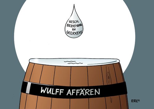 Cartoon: Wulff Geerkens (medium) by Erl tagged unwahrheit,wahrheit,aussage,niedersachsen,landtag,geerkens,unternehmer,geschäftsbeziehung,beziehung,vorteil,nähe,geld,zeitung,bild,mailbox,urlaub,kredit,affären,bundespräsident,christian,wulff,tropfen,fass,überlaufen,wulff,bundespräsident,affären,kredit,urlaub,mailbox,zeitung,bild,nähe,beziehung,geschäftsbeziehung,unternehmer,geerkens,landtag,niedersachsen,aussage,wahrheit