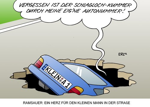 Cartoon: Wunschkennzeichen (medium) by Erl tagged ramsauer,peter,verkehrsminister,verkehr,straße,auto,herz,heimat,klein,ort,wunschkennzeichen,reform,nummernschild,autokennzeichen,problem,autokennzeichen,nummernschild,reform,wunschkennzeichen,verkehr,heimat,verkehrsminister,ramsauer