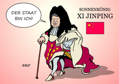 Cartoon: Xi (medium) by Erl tagged politik,china,generalsekretär,kp,staatspräsident,titel,überragender,führer,amt,lebenzeit,amtszeit,lebenslang,personenkult,absolute,monarchie,sonnenkönig,ludwig,xiv,der,staat,bin,ich,zitat,karikatur,erl,politik,china,generalsekretär,kp,staatspräsident,titel,überragender,führer,amt,lebenzeit,amtszeit,lebenslang,personenkult,absolute,monarchie,sonnenkönig,ludwig,xiv,der,staat,bin,ich,zitat,karikatur,erl