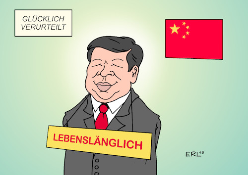 Cartoon: Xi Jinping (medium) by Erl tagged politik,china,volksrepublik,staatsoberhaupt,präsident,xi,jinping,parteichef,generalsekretär,kommunistische,partei,kp,machtfülle,macht,amtszeit,verlängerung,lebenslang,lebenslänglich,verurteilung,verurteilt,glück,glücklich,volkskongress,scheindemokratie,demokratie,wirtschaftsmacht,supermacht,karikatur,erl,politik,china,volksrepublik,staatsoberhaupt,präsident,xi,jinping,parteichef,generalsekretär,kommunistische,partei,kp,machtfülle,macht,amtszeit,verlängerung,lebenslang,lebenslänglich,verurteilung,verurteilt,glück,glücklich,volkskongress,scheindemokratie,demokratie,wirtschaftsmacht,supermacht,karikatur,erl