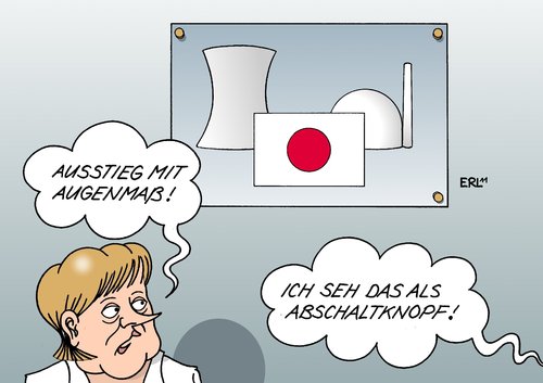 Cartoon: Zeichen (medium) by Erl tagged merkel,bundeskanzlerin,regierung,schwarz,gelb,cdu,csu,fdp,atomenergie,ausstieg,augenmaß,taktik,wahl,wahlkampf,umfragewerte,atomkraftwerk,gau,unfall,katastrophe,japan,flagge,angela merkel,bundeskanzlerin,cdu,ausstieg,atomausstieg,augenmaß,kernkraft,atomkraft,kernenergie,brückentechnologie,japan,atomenergie,fukushima,atomkraftwerk,tsunami,kernkraftwerk,angela,merkel