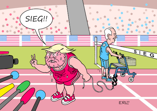 Cartoon: Zielgerade (medium) by Erl tagged politik,usa,wahl,rennen,präsidentschaft,weißes,haus,donald,trump,vorschnell,ausrufung,wahlsieg,sieg,gerichte,stopp,auszählung,neuauszählung,ziellinie,joe,biden,sieger,rollator,demokraten,republikaner,spaltung,karikatur,erl,politik,usa,wahl,rennen,präsidentschaft,weißes,haus,donald,trump,vorschnell,ausrufung,wahlsieg,sieg,gerichte,stopp,auszählung,neuauszählung,ziellinie,joe,biden,sieger,rollator,demokraten,republikaner,spaltung,karikatur,erl