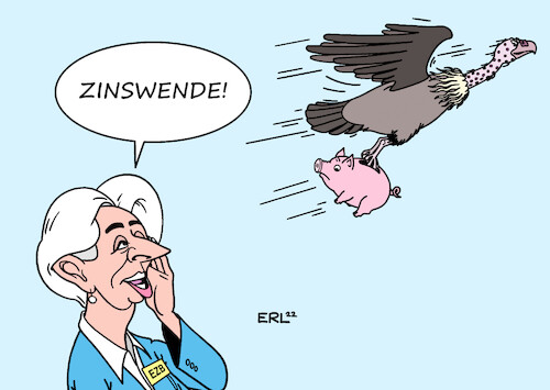 Cartoon: Zinswende (medium) by Erl tagged politik,finanzen,finanzpolitik,geldpolitik,ezb,europäische,zentralbank,bank,christine,lagarde,beendigung,anleihenkäufe,erhöhung,leitzins,zinswende,bekämpfung,inflation,sparschwein,pleitegeier,geld,eu,karikatur,erl,politik,finanzen,finanzpolitik,geldpolitik,ezb,europäische,zentralbank,bank,christine,lagarde,beendigung,anleihenkäufe,erhöhung,leitzins,zinswende,bekämpfung,inflation,sparschwein,pleitegeier,geld,eu,karikatur,erl