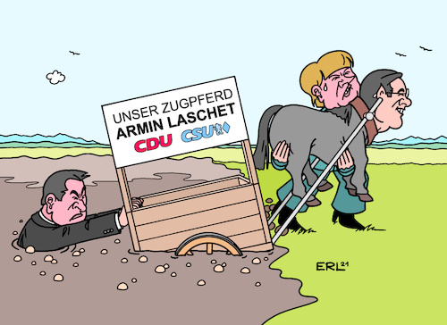 Cartoon: Zugpferd (medium) by Erl tagged politik,wahl,bundestagswahl,2021,kanzlerkandidat,union,cdu,csu,armin,laschet,zugpferd,umfragen,absturz,wahlkampf,hilfe,bundeskanzlerin,angela,merkel,karren,dreck,ziehen,schieben,markus,söder,karikatur,erl,politik,wahl,bundestagswahl,2021,kanzlerkandidat,union,cdu,csu,armin,laschet,zugpferd,umfragen,absturz,wahlkampf,hilfe,bundeskanzlerin,angela,merkel,karren,dreck,ziehen,schieben,markus,söder,karikatur,erl