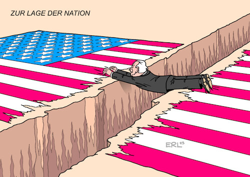 Cartoon: Zur Lage der Nation I (medium) by Erl tagged politik,usa,präsident,joe,biden,rede,zur,lage,der,nation,spaltung,graben,riss,demokraten,republikaner,stadt,land,karikatur,erl,politik,usa,präsident,joe,biden,rede,zur,lage,der,nation,spaltung,graben,riss,demokraten,republikaner,stadt,land,karikatur,erl