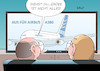 Cartoon: Airbus A380 (small) by Erl tagged politik,wirtschaft,luftfahrt,flugzeug,flugzeugbau,airbus,a380,größe,konzept,fehler,nachfrage,gering,bau,einstellung,paar,mann,frau,fernsehen,karikatur,erl