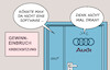 Cartoon: Schlechte Erfahrungen (small) by Erl tagged politik,auto,vw,audi,gewinneinbruch,zölle,vergangenheit,abgasskandal,schummelsoftware,software,karikatur,erl