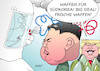 Cartoon: Trump Koreakrise (small) by Erl tagged nordkorea,diktator,kim,jong,un,atombombe,atomwaffen,atomtest,wasserstoffbombe,reaktion,usa,präsident,donald,trump,drohung,stärke,militärschlag,twitter,krieg,gefahr,atomkrieg,welt,erde,diplomatie,deeskalation,waffen,big,deal,waffenlieferung,südkorea,korea,krise,bombenentschärfung,karikatur,erl