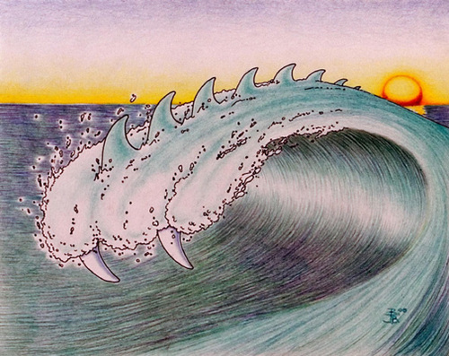 Cartoon: Killerwave!!! (medium) by robjoeball tagged wave,teeth,killer,sunset,california,death