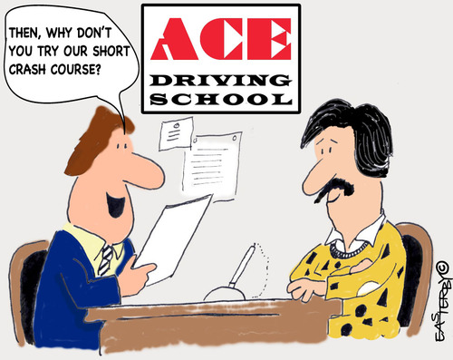 Cartoon: Crash of course (medium) by EASTERBY tagged driving,school,learnerdrivers