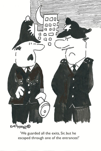 Cartoon: exits and entrances (medium) by EASTERBY tagged police,watching,waiting,polizei