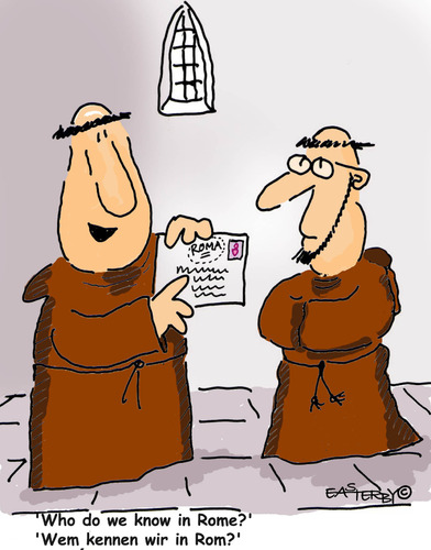Cartoon: HOLY ORDERS 10 (medium) by EASTERBY tagged letters,believing,faith,halos,monks