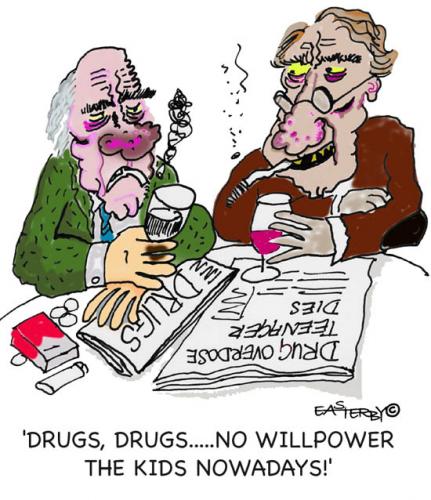 Cartoon: WILL POWER (medium) by EASTERBY tagged drugs,oldies,willpower
