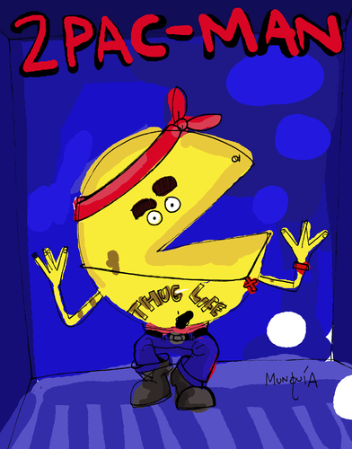 Cartoon: 2Pac-Man (medium) by Munguia tagged 2pac,tupac,shakur,rap,rapper,hip,hop,pac,man,video,games,maze,calcamunguias,costa,rica