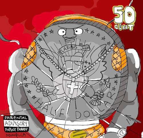 Cartoon: 50 Cent (medium) by Munguia tagged get,rich,or,die,tryin,rap,cover,album,parody,parodies,spoof,funny,fun,coin,hip,hop