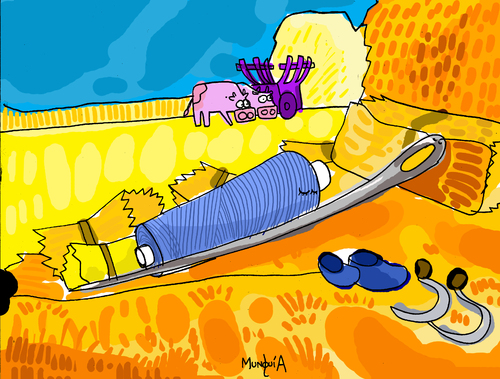 Cartoon: as a needle in a haystack (medium) by Munguia tagged millet,van,gogh,dream,needle,haystack,paint,parody,parodies