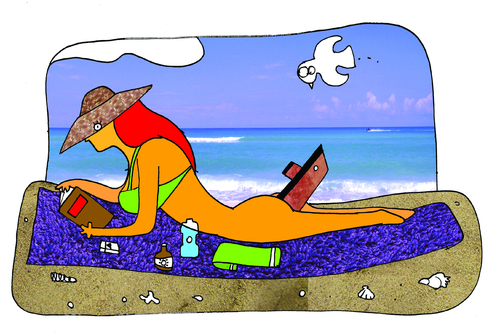Cartoon: barco hundido (medium) by Munguia tagged babe,girl,chick,boat,beach,sun,shore,woman
