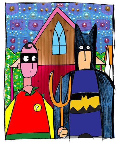 Cartoon: Batinamerican Gothic (medium) by Munguia tagged american,gothic,batman,robin,super,heroe,gay,grand,wood,munguia,costa,rica